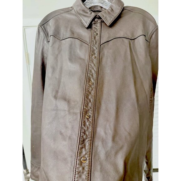 John Varvatos Chocolate Brown Leather Western Insp Sexy Shirt, Button/design - Picture 6 of 9